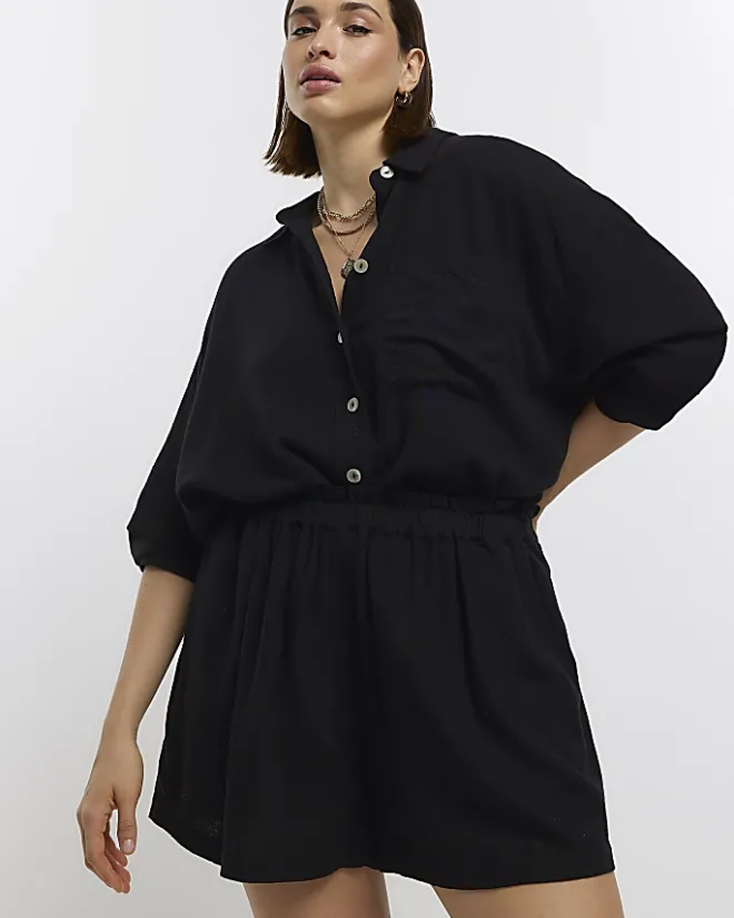 River Island Plus shorts with linen Black Sale