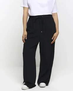 River Island Plus side stripe wide leg joggers Black Outlet