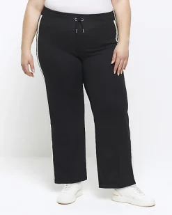 River Island Plus side stripe wide leg joggers Black Best