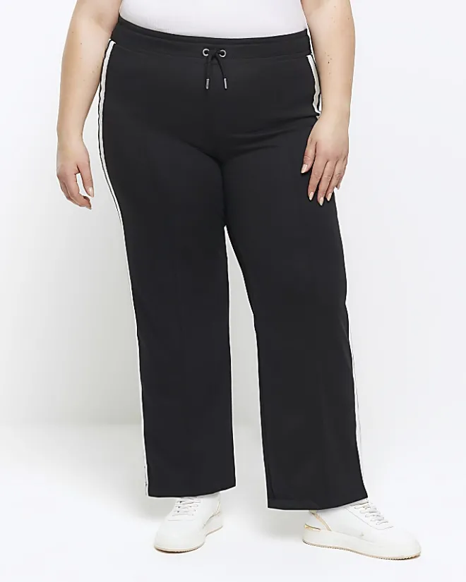 River Island Plus side stripe wide leg joggers Black Best