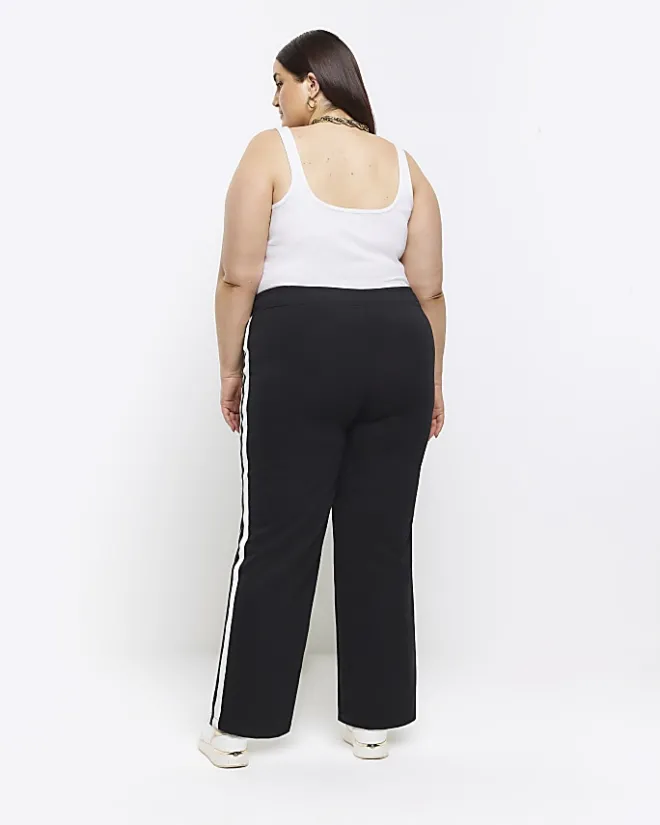 River Island Plus side stripe wide leg joggers Black Best