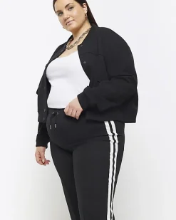 River Island Plus side stripe wide leg joggers Black Best
