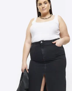 River Island Plus split hem denim midi skirt Black Online