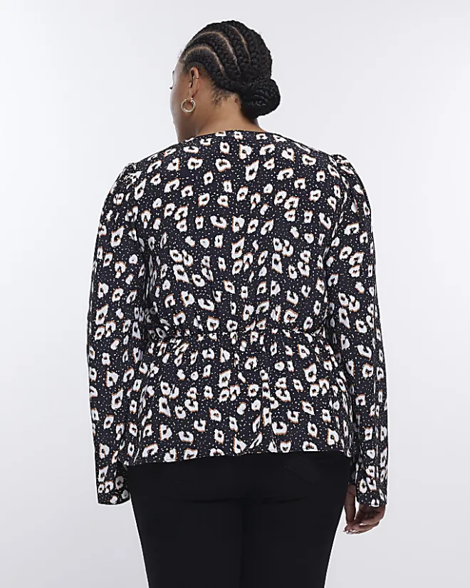 River Island Plus spot long sleeve blouse Black New