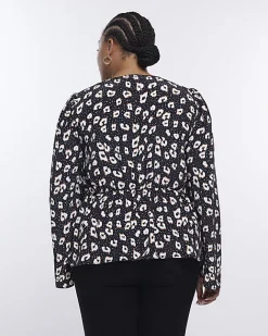 River Island Plus spot long sleeve blouse Black New