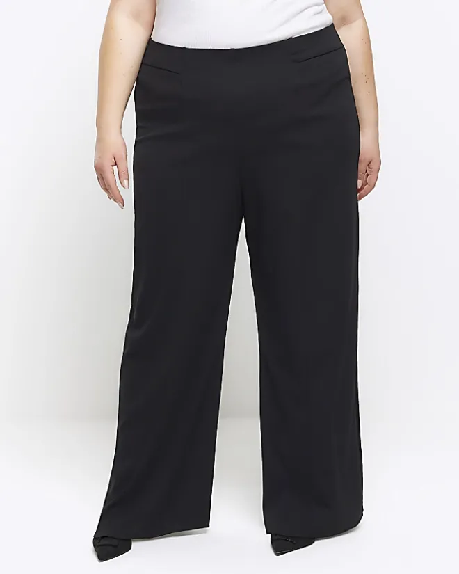 River Island Plus stitched wide leg trousers Black Sale