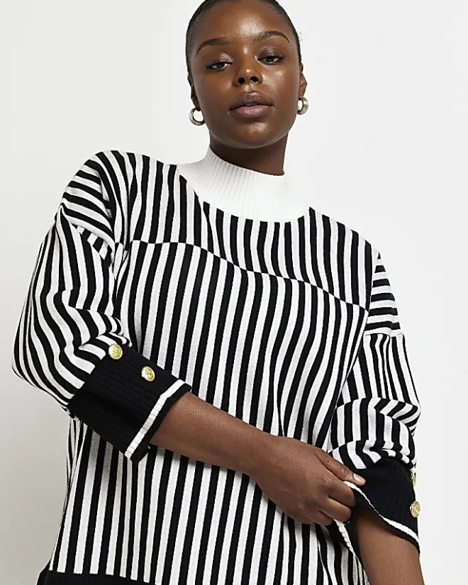River Island Plus stripe long sleeve jumper Black Fashion