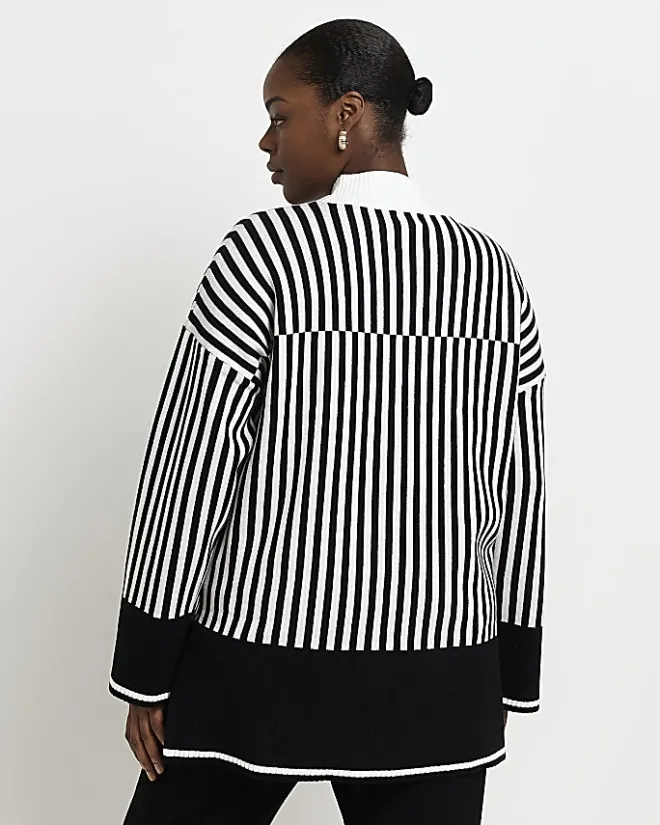 River Island Plus stripe long sleeve jumper Black Fashion