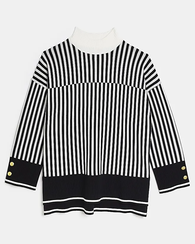 River Island Plus stripe long sleeve jumper Black Fashion