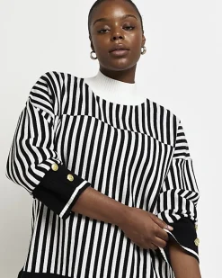 River Island Plus stripe long sleeve jumper Black Fashion