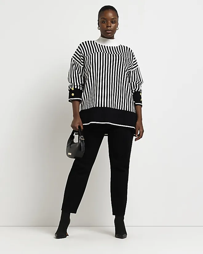 River Island Plus stripe long sleeve jumper Black Fashion