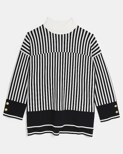 River Island Plus stripe long sleeve jumper Black Fashion