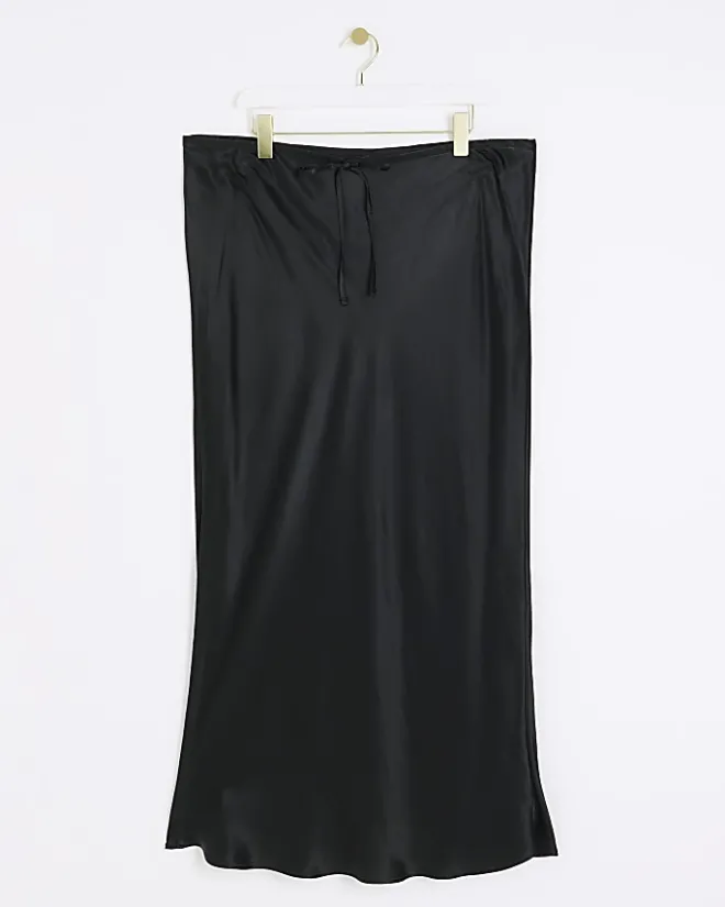 River Island Plus tie waist midi skirt Black Discount
