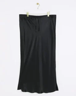 River Island Plus tie waist midi skirt Black Discount