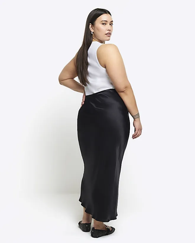 River Island Plus tie waist midi skirt Black Discount