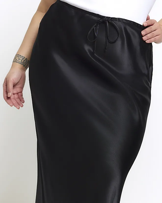 River Island Plus tie waist midi skirt Black Discount