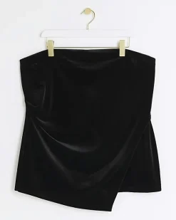 River Island Plus velvet asymmetric bandeau top Black Online