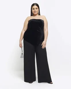 River Island Plus velvet asymmetric bandeau top Black Online