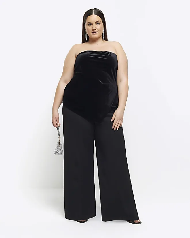 River Island Plus velvet asymmetric bandeau top Black Online