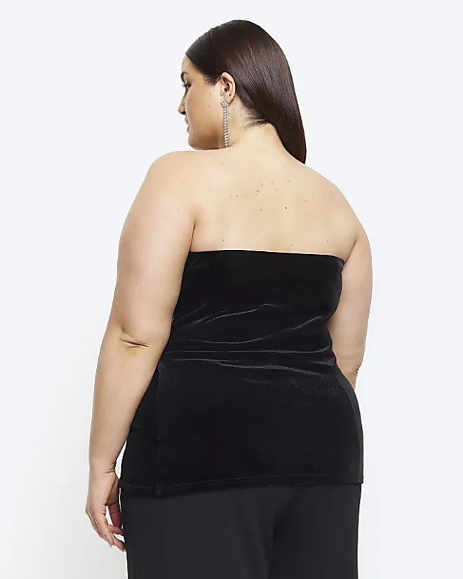 River Island Plus velvet asymmetric bandeau top Black Online