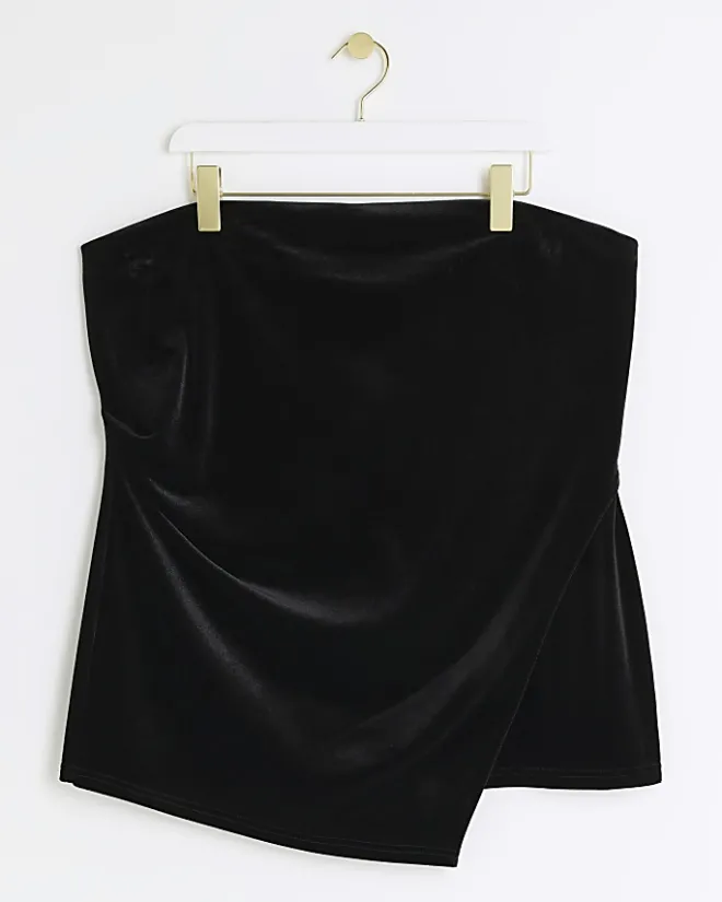River Island Plus velvet asymmetric bandeau top Black Online