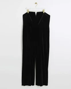 River Island Plus velvet bandeau jumpsuit Black Hot