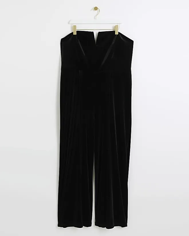 River Island Plus velvet bandeau jumpsuit Black Hot