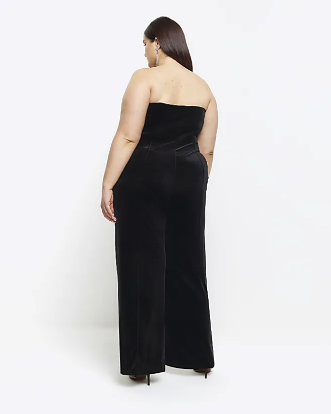 River Island Plus velvet bandeau jumpsuit Black Hot