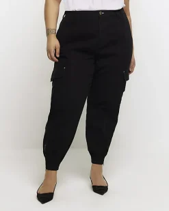 River Island Plus zip cuffed cargo trousers Black Hot