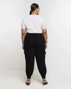 River Island Plus zip cuffed cargo trousers Black Hot