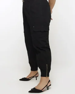 River Island Plus zip cuffed cargo trousers Black Hot