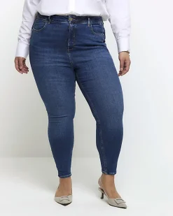 River Island Plus bum sculpt skinny jeans Blue Clearance