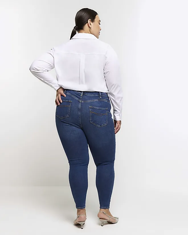 River Island Plus bum sculpt skinny jeans Blue Clearance