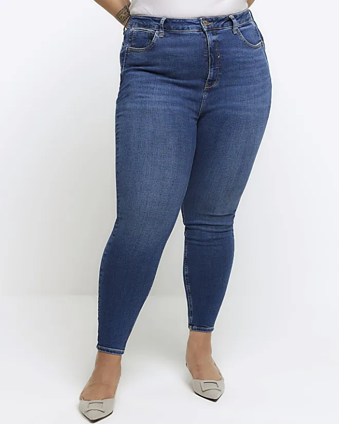 River Island Plus bum sculpt skinny jeans Blue Hot