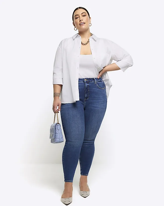 River Island Plus bum sculpt skinny jeans Blue Hot