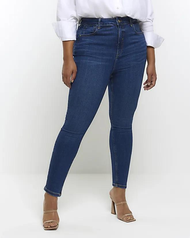River Island Plus high waist bum sculpt skinny jeans Blue New