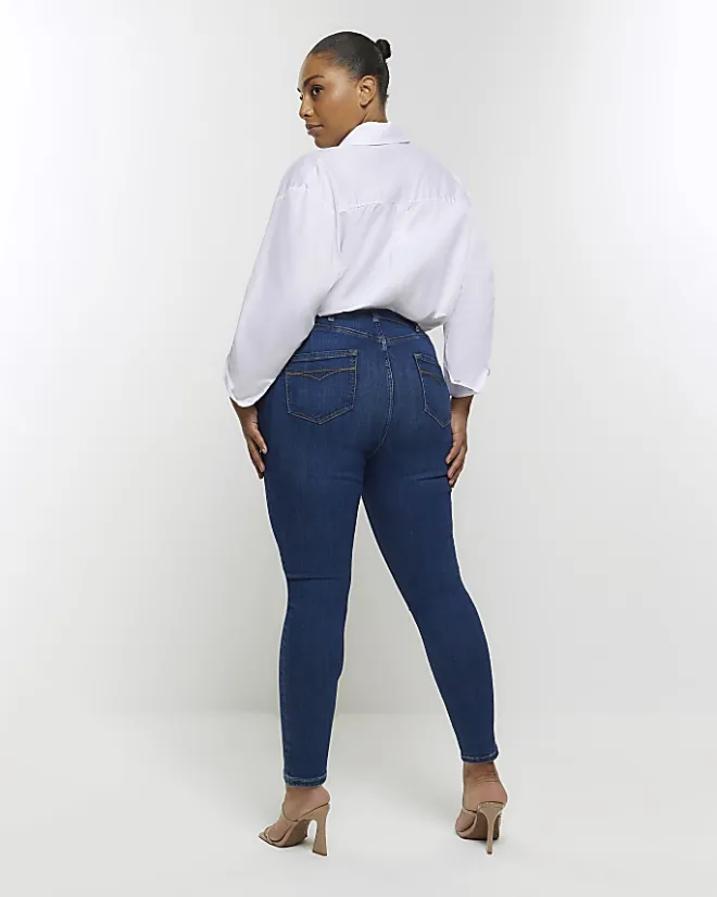 River Island Plus high waist bum sculpt skinny jeans Blue New