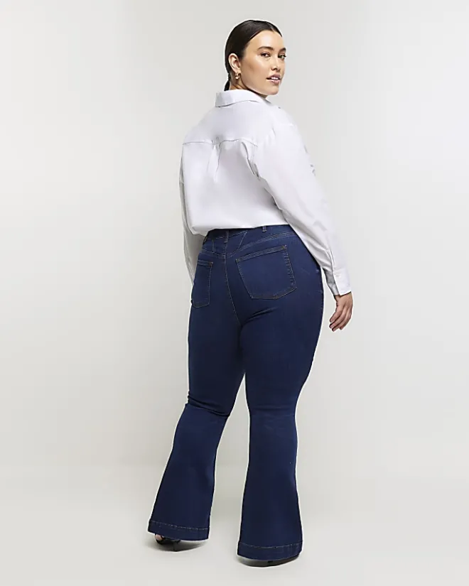 River Island Plus high waist flare jeans Blue Hot