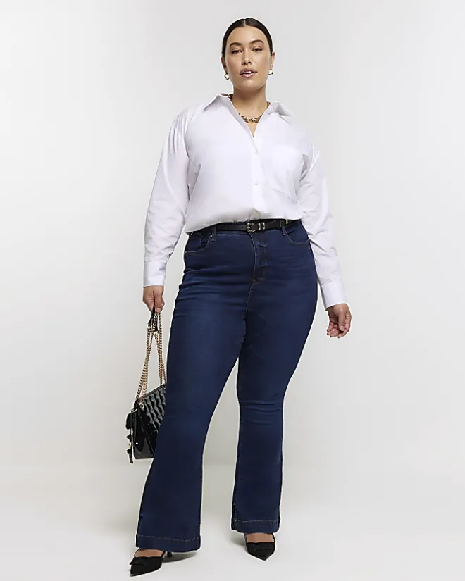 River Island Plus high waist flare jeans Blue Hot