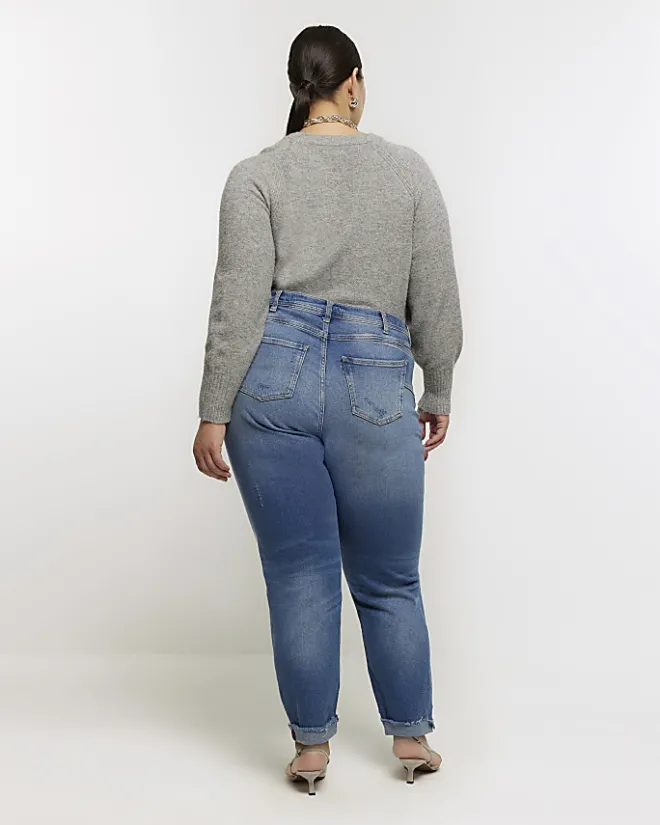 River Island Plus high waisted bum sculpt mom jeans Blue New