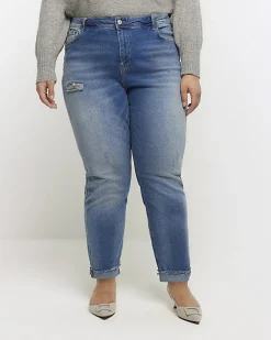 River Island Plus high waisted bum sculpt mom jeans Blue New