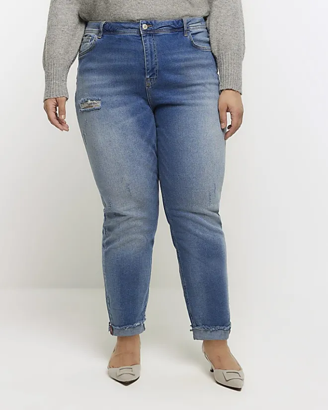 River Island Plus high waisted bum sculpt mom jeans Blue New