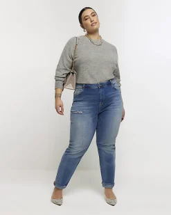 River Island Plus high waisted bum sculpt mom jeans Blue New
