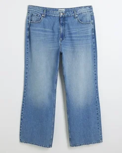 River Island Plus high waisted straight leg jeans Blue Clearance