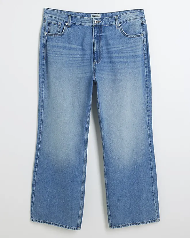 River Island Plus high waisted straight leg jeans Blue Clearance