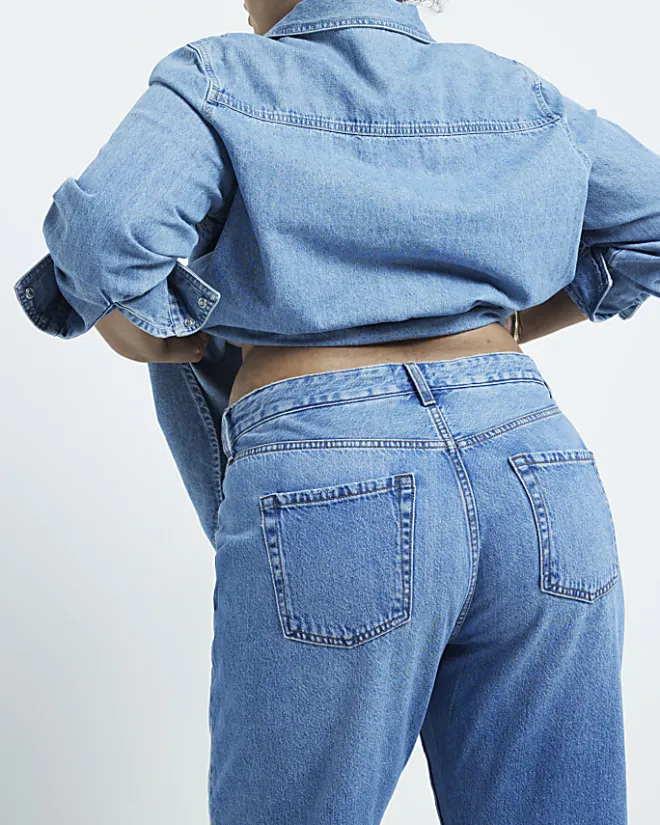 River Island Plus high waisted straight leg jeans Blue Clearance