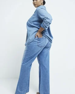 River Island Plus high waisted straight leg jeans Blue Clearance