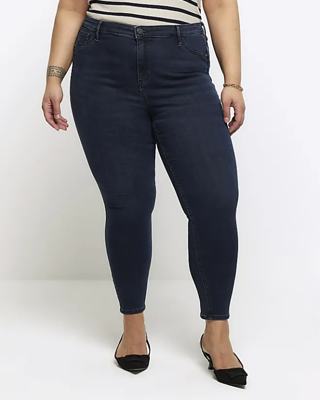 River Island Plus mid rise skinny jeans Blue Sale