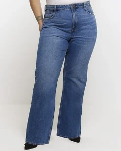 River Island Plus mid rise straight jeans Blue Fashion