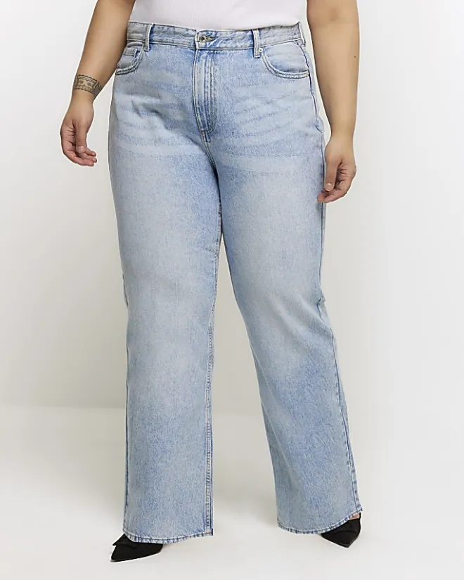 River Island Plus mid rise straight jeans Blue Sale